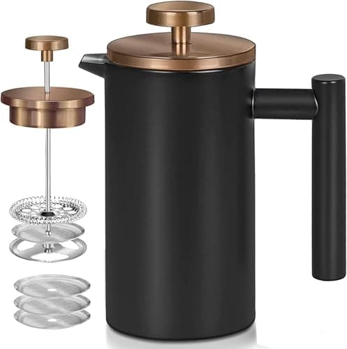 Image of Wrobic Cafetiere French Press Coffee Maker, 1500ml/50oz large insulated cafetiere, Double-Wall Insulated Stainless Steel, 3 Level Filtration System, French Press for Home, Camping and Office, Black