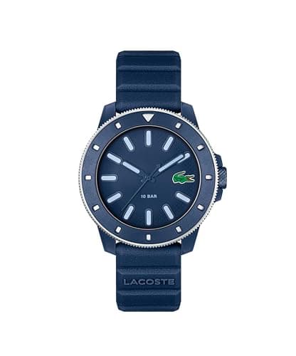 Image of Lacoste Three Hand Quartz Movement Watch for Men LACOSTE.12.12 Scuba Collection with Navy Blue Silicone Bracelet - 2011413