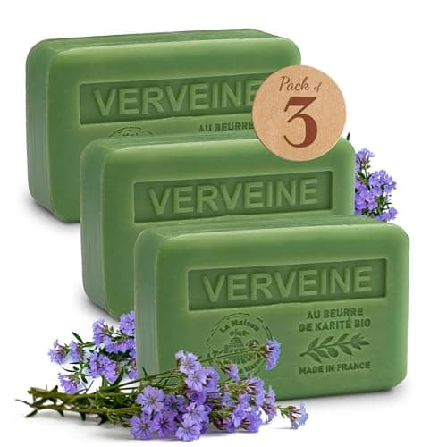 Image of Shea Butter Lemon Verbena Soap Bar - Set of 3x250g - Citrus Verbena Scent - Moisturising Natural Soap - 97% Natural Ingredients - Made in Provence