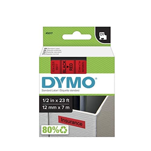 Image of Dymo D1 Standard 12mm 12mm x 7m, 45017 (12mm x 7m Black on red,)