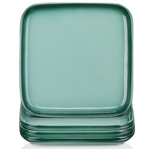 Image of LOVECASA Dessert Plates 18 cm Square Set of 4, Stoneware Modern Style,200 ML / 7 OZ, Dark Green