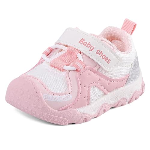 Image of LACOFIA Baby Girls First Walking Shoes Toddler Anti-Slip Sneakers Infant Trainers Pink 6.5