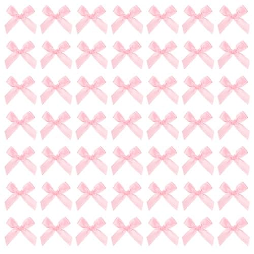 Image of Mini Pink Bows 50 Pcs Satin Ribbon Bows 4x4cm Little Bows DIY Satin Bows Pink Ribbon Mini Bows Cute Small Bows for Craft Sewing Scrapbooking Christmas Party Wedding and Gift Wrapping