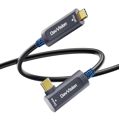 Image of DavVision USB C Fiber Optic Cable Right Angle 33 FT, 10Gbps USB 3.2 Gen2 Active USB C Cable(No Power), Ultra Slim & Long Distance for Business Solution,Logitech 4K Camera,VR/AR,Video Conference