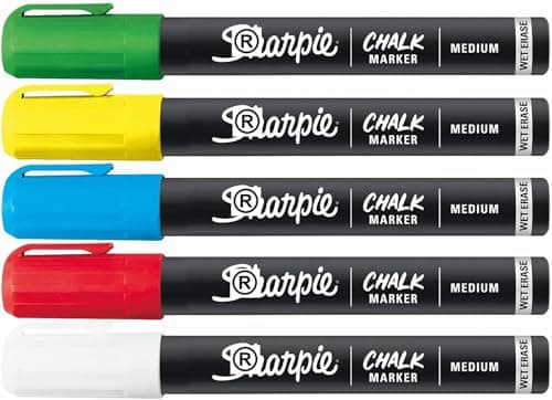 Image of 5 x Sharpie Chalk Marker Pens | Medium Point Bullet Tip Nib | For Black Boards, White Boards, Light Boards, Plastic, Metal, Glass & More | Assorted Colour Ink - Loose in Plain Packaging