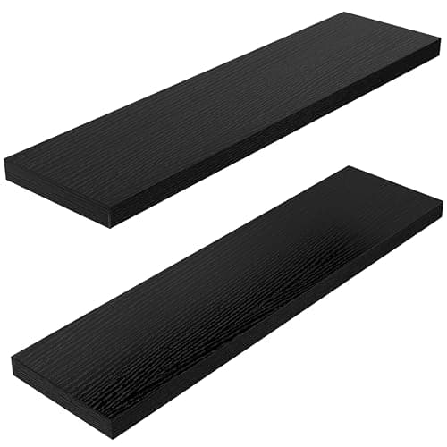 Image of STOREMIC Floating Shelves Black Shelves 60cm, Set of 2 Shelves Easy to Install, Modern Decorative Wall Shelves with Large Storage for Bedroom, Bathroom, Home Office, Living Room