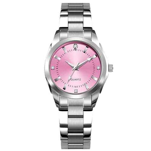 Image of RORIOS Classic Stainless Steel Watch Women's Business Watches Analogue Quartz Wristwatch Minimalist Fashion Watch Ladies Waterproof Wrist Watch Pink