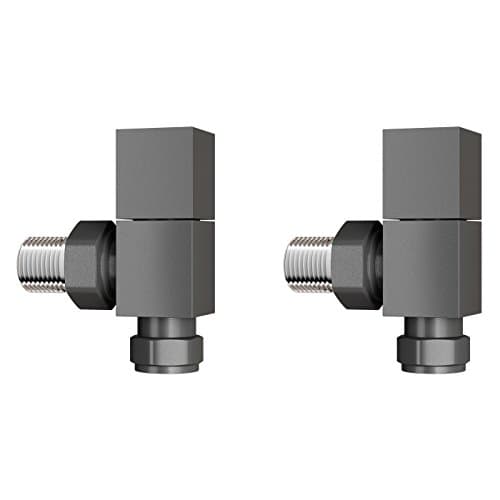 Image of iBathUK Cube Thermostatic Radiator Valve,Solid Brass,Angled Square Radiator Valve Pair, Central Heating,Tower Rail Valve- Anthracite (Set of 2)