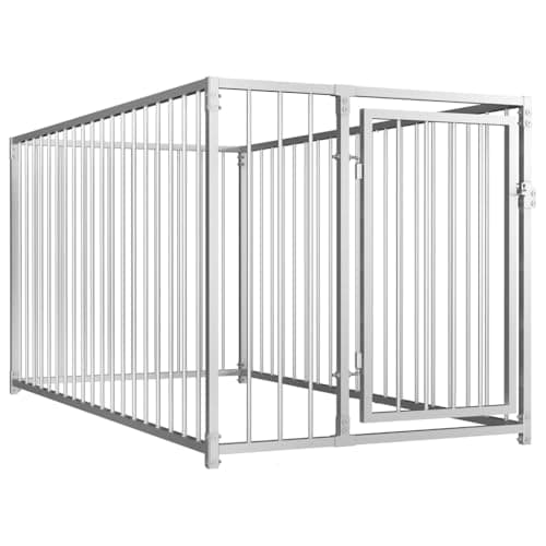 Image of vidaXL Outdoor Dog Kennel 100x200x100cm Versatile Lockable Steel Construction Dog House Pet Cage Animal Shelter Dogs Door 200cm Silver