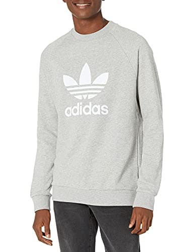 Image of adidas Originals Men's Adicolor Trefoil Crew Neck, Medium Grey Heather/White, Small