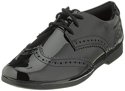 Image of Clarks Scala Lace Kid Leather Shoes in Black Patent Standard Fit Size 13