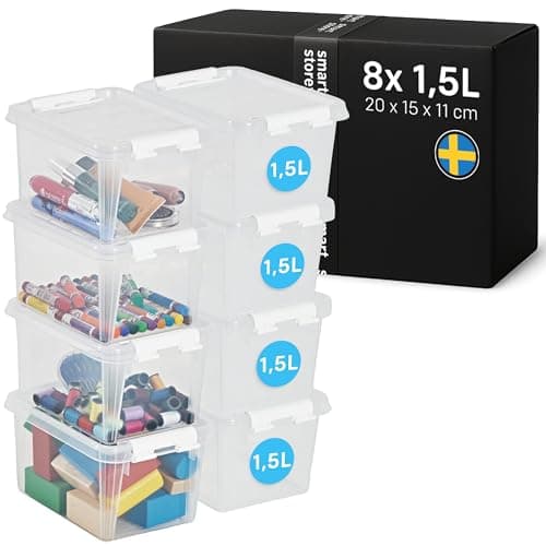 Image of SmartStore - 8x Plastic Storage Box with Lid Classic 1.5L (20x15x11cm) |Storage Drawers|Food-Safe Material|Kitchen & Organisation|BPA-Free|Durable Container for Home & Office|10-Year Warranty