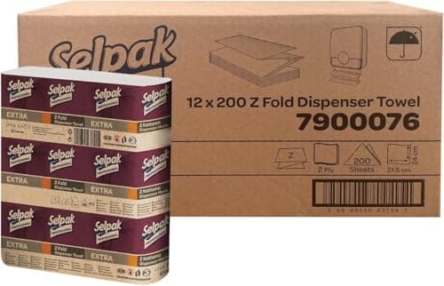 Image of Selpak Professional Z Fold Paper Towels, 2ply Paper Hand Towels Disposable 12x200, (Total 2400), Absorbent White Paper Towel Ideal for Individuals/Businesses, Paper Hand Towels for Dispenser