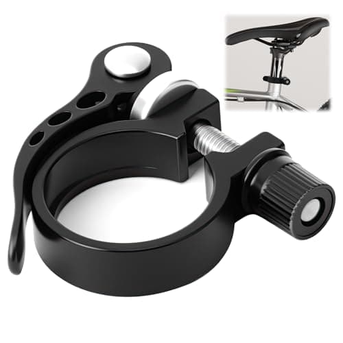 Image of Bike Seat Post Clamp 31.8mm Bicycle Seat Quick Release Tube Clamp Aluminum Alloy Seatpost Collar Release Saddle Clip for MTB Road Folding Casual Track Mountain Bike, Black