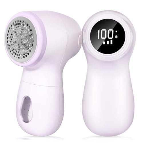Image of Lychico Fabric Shaver, Rechargeable Electric Lint Remover with Digital Display & 3-Speed Settings, Intelligent Auto Stop for Clothes, Sweaters, Furniture Upholstery - Purple