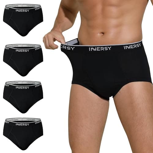 Image of INNERSY Mens Underwear Briefs Black Cotton Underpants with Fly Classic Under Pants Pack of 4 (S, 4 Classic Black)