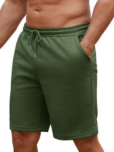 Image of Vorvowry Mens Textured Knit Shorts Casual Summer Lounge Short with Drawstring Elastic Waist Athletic Jogger Short with Pockets Army Green L