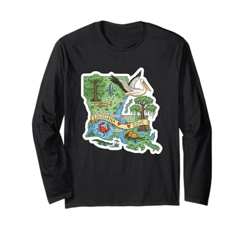 Image of Louisiana Love Map Art with Southern Charm and Pride Long Sleeve T-Shirt