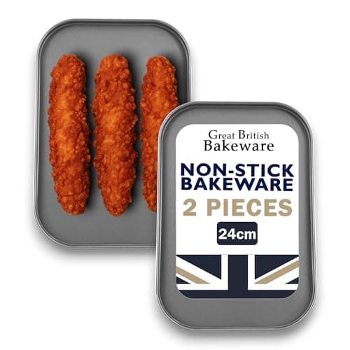 Image of Great British Bakeware 2 Pack 24cm Superior Double Coated Non Stick Small Oven Baking Tray Roasting, Cooking, Oven Safe to 220°C, PFOA BPA Free Cookware, Baking Trays, Shallow, Made in England