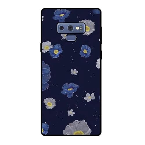 Image of KARTXITAI Case compatible with Samsung Galaxy Note9,Silky-Soft Touch Protective Phone cover Shockproof Ultra Slim Thin Silicone Anti-Fingerprint Anti-Scratch Anti-Fall - Blue White Flowers