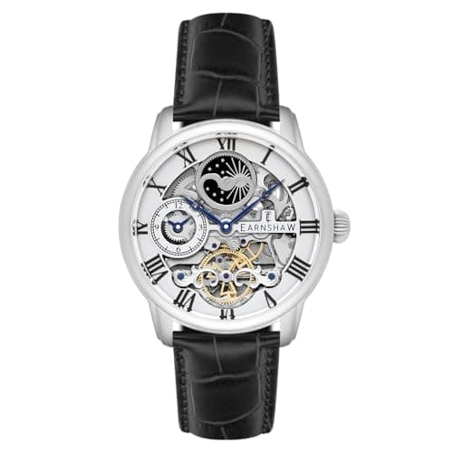 Image of Thomas Earnshaw Men's Longitude Skeleton Automatic Watch with White Dial Analogue Display and Black Leather Strap ES-8006-01