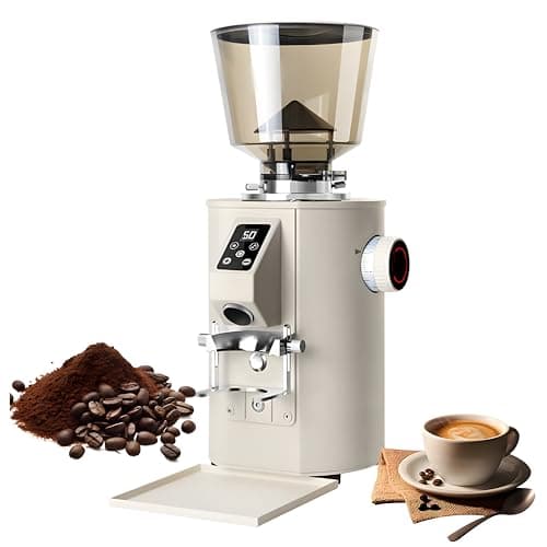 Image of Commercial Flat Burr Coffee Grinder, Electric Coffee Bean Grinder, 64mm Burr with 9 Precise Settings for Espresso & Pour Over, Dual Dosing Modes, Large Capacity Hopper & Portafilter Holder White