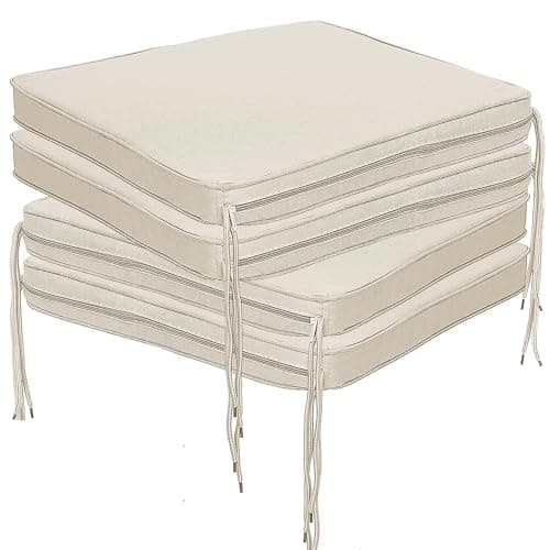 Image of Pinkfairy Seat Pads Set of 4 for Dining Chairs, Cream Cushion with Ties 40x40 cm Adjustable Kitchen, Office and Garden Chair Water-Resistant Non Slip Comfortable Cushions