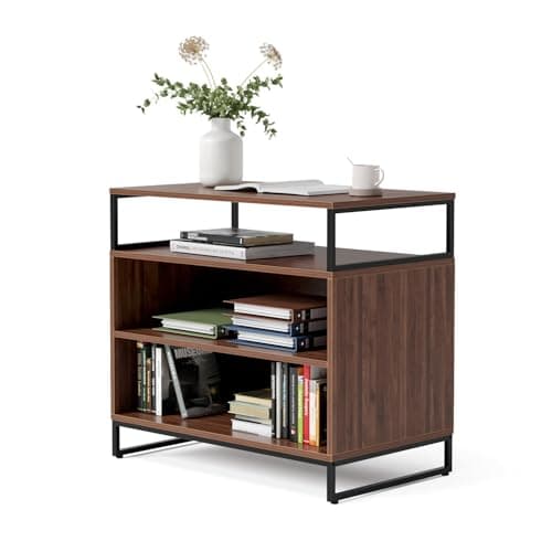 Image of FEZIBO Standing Desk Cabinet with Open Storage for Home Office,Black Walnut