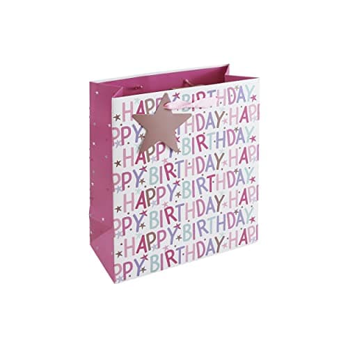 Image of Eurowrap Happy Birthday Girl Pink Occasions Gift Bag with Star Tag Medium Size