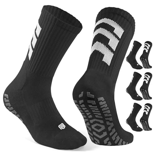 Image of CLOSEMATE Football Grip Socks Non Slip Sport Socks for Men Women with Anti Blister Pads Wicking Breathable Cushioned Soccer Running 3 Pairs(3Black, Size L)