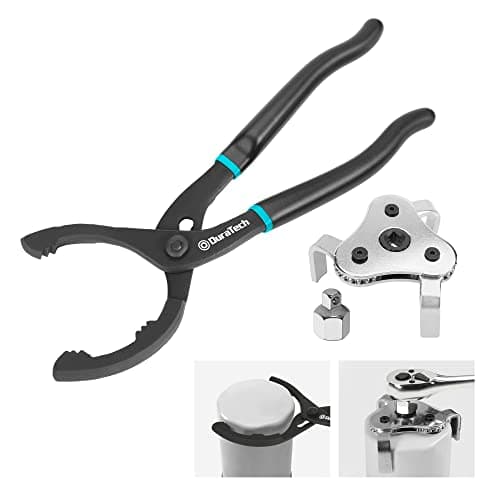 Image of DURATECH 12" (300 mm) Adjustable Oil Filter Pliers, 2-Piece Universal Adjustable Oil Filter Wrench Set, 3 Jaw 2 Way Removal Tool, 63-103 mm Capacity, Hand Tools for Cars Motorcycles, and Trucks Use