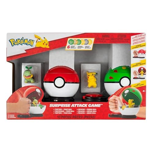 Image of Pokémon Surprise Attack Game - 2-Inch Turtwig with Poké Ball and 2-Inch Pikachu with Friend Ball plus Six Attack Discs