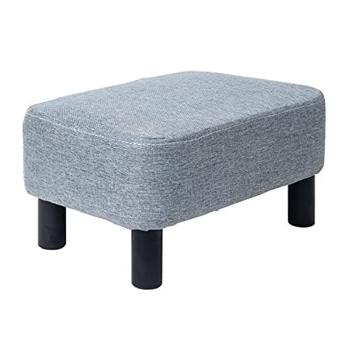 Image of IBUYKE Small Footstool, Linen Fabric Pouf, Rectangle Ottoman with Padded Seat Pine Wood Legs and Padded, Change Shoes Stool for Living Room and Bedroom, Light Grey RF-BD214-D