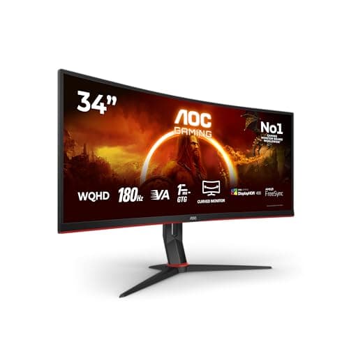 Image of AOC CU34G2XP/BK 34 inch UW-QHD Gaming Monitor Curved, 180Hz, Fast VA Panel, 1ms MPRT, Adaptive Sync, HDR400, FreeSync Premium, (3440x1440 HDMI 2x 2.0 DP 2x 1.4 USB Hub) Black/Red