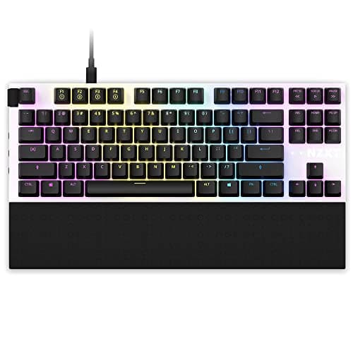 Image of NZXT Function TKL – Tenkeyless USB Gaming Keyboard – Gateron Red Mechanical Switches: Linear, Fast, and Quiet – Hot-Swappable – RGB Backlit – Aluminum Top Plate – Wrist Rest – White