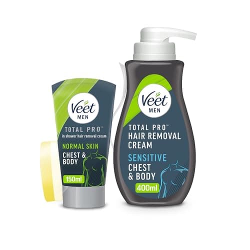 Image of Veet Men's Hair Removal Cream Set: 400ml Pump & 150ml In-Shower Formula For Smooth Skin On Body, Back, Sensitive Areas - Quick, Effective Depilatory Solution