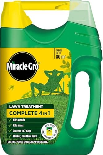 Image of Miracle Gro EverGreen Complete 4 in 1 Lawn Treatment 80m² – No.1 UK Lawn Care – Feeds Grass, Kills Weeds & Moss – Greener in 7 Days – WaterSmart NPK 14-0-5 Granular Spreader