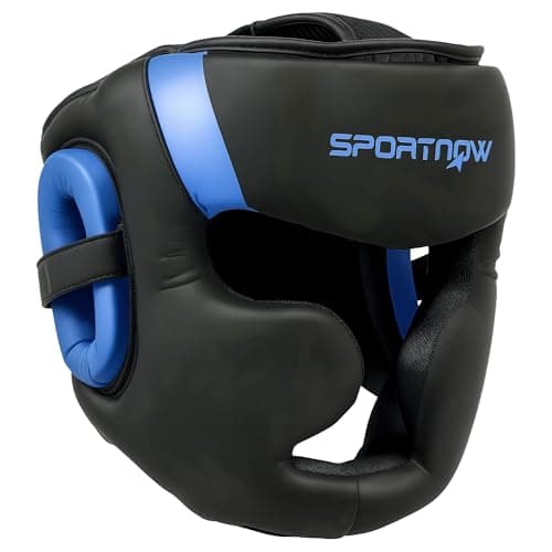 Image of SPORTNOW Boxing Headguard, Boxing Headgear Helmet with Adjustable Strap for Full Face Protection for Kickboxing, Sparring, Martial Arts, Karate, Taekwondo, Blue/Black