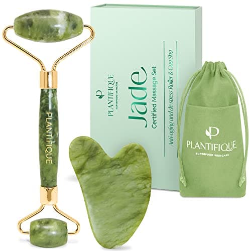 Image of Plantifique Jade Roller & Gua Sha Set – Face Massager & Natural Stone Beauty Tool for Skincare – Anti-Aging Gift for Women & Men