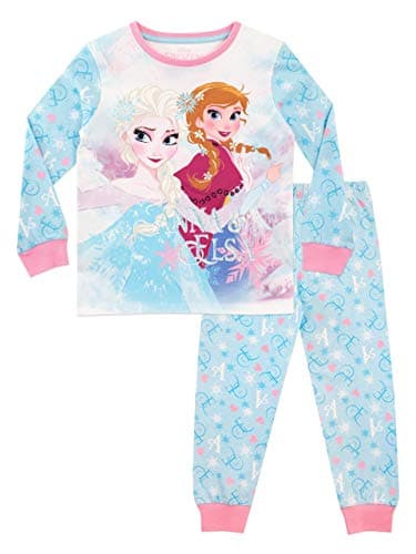 Image of Disney Frozen Pyjamas | 100% Cotton Kids Pjs | Girls' Pyjama Sets | Princess Anna & Elsa Childrens Nightwear Blue 6-7 Years