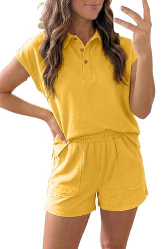 Image of TinyCribz Casual Women's 2-Piece Lounge Set – Banana Cream Polo Shirt & High Waist Shorts, M