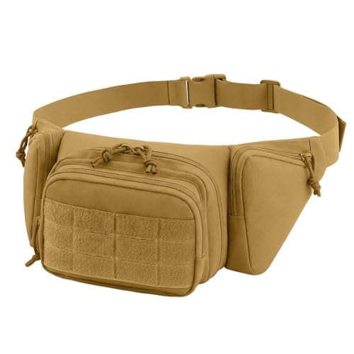 Image of Adiwo Bumbag Waist Bag, Tactical Waist Bag with Multi-Pockets, Running Waist with Adjustable Belt, Hiking Waist Packs with Zipper, Hiking Waist Packs for Fishing Running Hiking, Khaki