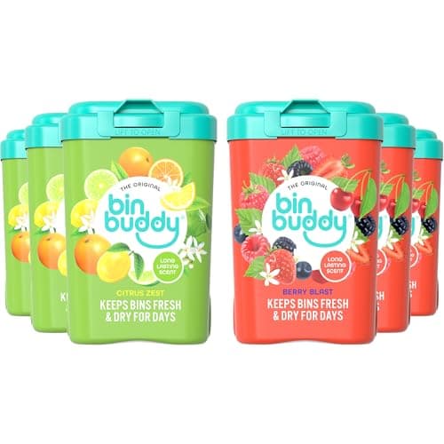 Image of Bin Buddy Mixed Fresh Citrus & Berry, 450g, Pack of 6 - Bin Freshener Deodoriser Powder - Leaves Your Bin Smelling Great - Suitable for Indoor and Outdoor Bins