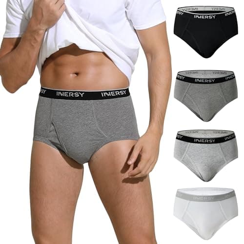 Image of INNERSY Pants Men Cotton Briefs with Fronts Fly Underwear Comfy Underpants Sport Multipack 4 (XL, Black/White/Grey/Heather Grey)