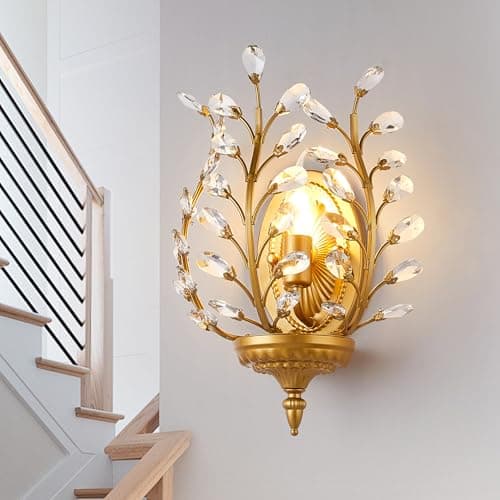 Image of Ganeed Crystal Wall Lights Antique Retro Vintage French Style Rustic Indoor Wall Lamps for Stairwell Hallway Porch Landing Bedroom 1 Light E14 Gold (1 Pack)