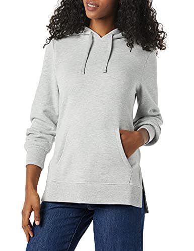 Image of Amazon Essentials Women's French Terry Hooded Tunic Sweatshirt, Grey Heather, XX-Large