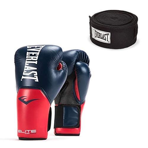 Image of Everlast Navy/Red Elite Pro Style Training Boxing Gloves 16 Ounce and Black 120 Inch Hand Wraps