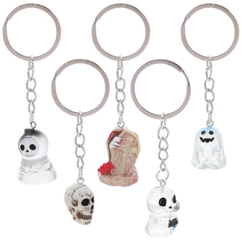 Image of FRCOLOR 5pcs Halloween Skull Keychain Ghost Charms Keyring Pendant Novelty Spooky Accessories for Boys Girls Backpack Wallet