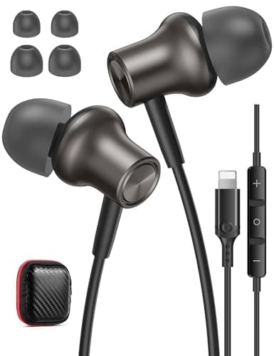 Image of iMangoo Design for Apple MFi-Certified Wired Earbuds for Lightning Headphones Magnetic Wire Earphones Corded with Microphone Volume Control for iPhone 14 Plus 13 Pro Max 12 Mini 11 10 XS XR Gunmetal