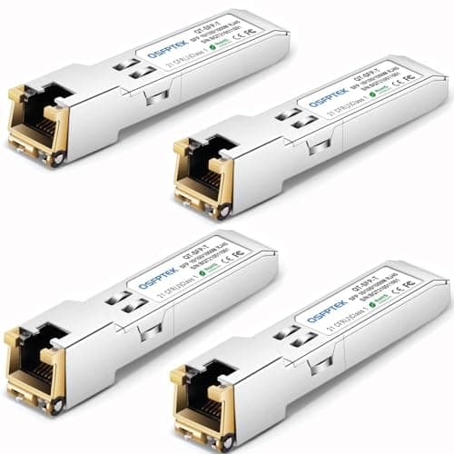 Image of QSFPTEK 4Pack Gigabit 1G SFP-T RJ45 Copper Module, 10/100/1000BASE-T SFP to RJ45 Module 1G SFP-T Mini-Gbic Transceiver for Cisco GLC-T/GLC-TE/SFP-GE-T, Mikrotik S-RJ01, Netgear, up to 100m